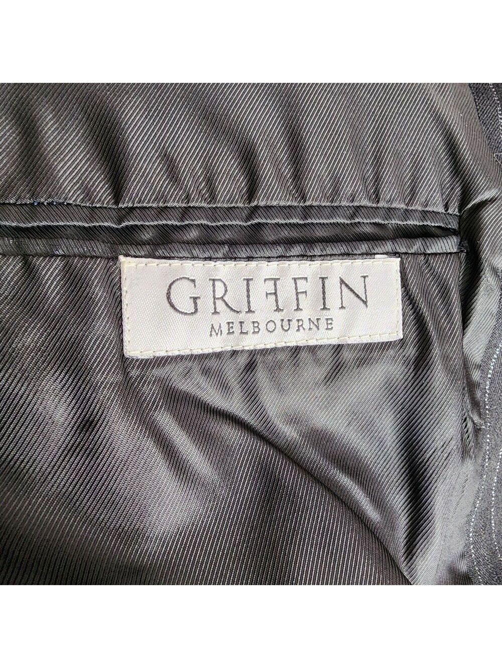 GRIFFIN Melbourne Black Pinstripe Long Wool Blazer Metallic Thread M L - Picture 6 of 9